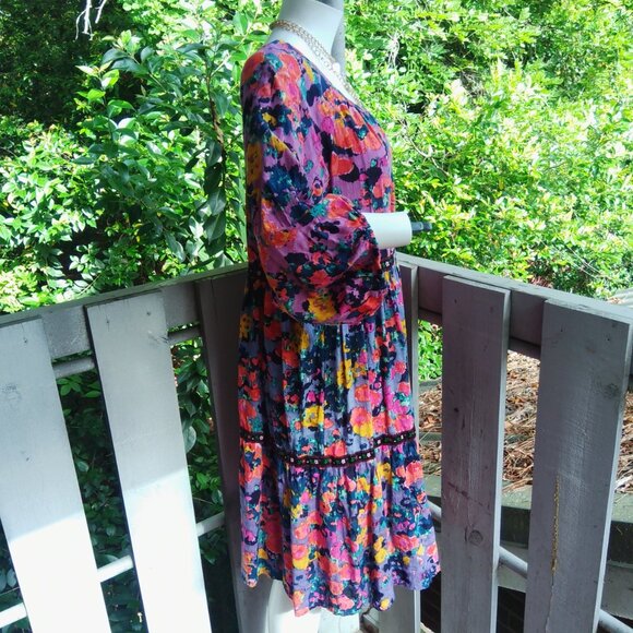 Anthro Tiered Puff Sleeve Cottagecore Prairie Boho Floral Midi Dress - Picture 4 of 9